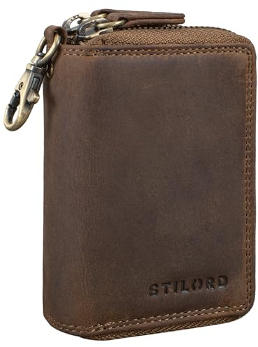 STILORD Amell Estuche de Cuero 2-en-1 para Tarjetas y Llaves - Mini Cartera con Llavero, Compartimento EC, Protección RFID Color:marrón - Medio