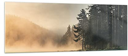 Panorama Bilder auf Glas Nebel See Wald Glasbild 140x50cm Wandbilder Dekoration Wohnzimmer Schlafzimmer Küche Groß XXL Wanddeko Bild im Glas Wand Kunstdruck Art Modern Wall Decor GAB140x50-4440