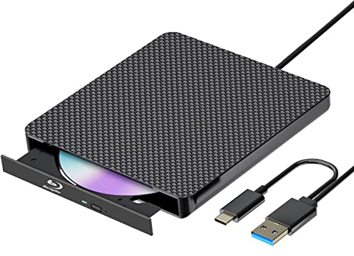 aelrsoch Lettore Blu-ray esterno DVD/BD lettura/scrittura, portatile USB 3.0 e tipo-C, Recorder 4k Ultra High Definition per PC Win 7/8/10/11/PC/notebook