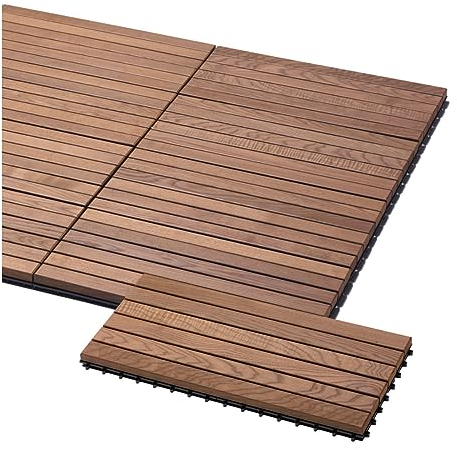 iWerk® – Holzfliesen Thermo-Esche [Lange Lebensdauer] | Bodenfliesen aus Echtholz mit EASY KLICK-SYSTEM | Robuster Bodenbelag für Terrasse, Balkon & Garten | Made in Europe | 30 x 60 cm