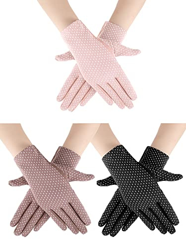 Boao 3 Pairs UV Gloves for Driving, Medium, Black, Pink, Khaki