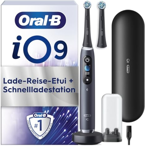 Oral-B iO Series 9 Elektrische Zahnbürste, Schwarz | Inkl. 2 Aufsteckbürsten, Lade-Reise-Etui, CHIP Testsieger (11/25), Electric Toothbrush mit 7 Modi Für Zahnpflege