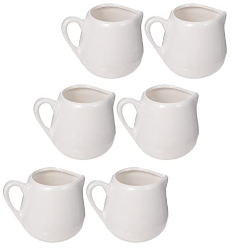 Tofficu 6pcs Ceramic Storage Jugs White Jugs Handle for Sauces Gravy and Easy to Clean Non- Base for Home Restaurant and Shop Use