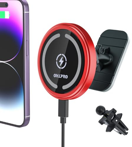 OHLPRO Magsafe Autohalterung mit Ladefunktion, 15W Schnellladegerät Magnetische Handyhalterung Auto in Orange-Rot, Aluminium Halterung für iPhone 17 16 15 14 13 12 Pro Max Plus, Sport Edition