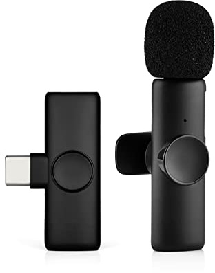 Andoer Kabelloses Ansteckmikrofon für Mobiltelefon, 2,4 GHz, kabelloses Mikrofon (1 Sender + 1 Empfänger), Übertragungsbereich von 20 m, Plug-and-Play, drahtloses Mikrofon für Youtube/Vlog/TIK Tok