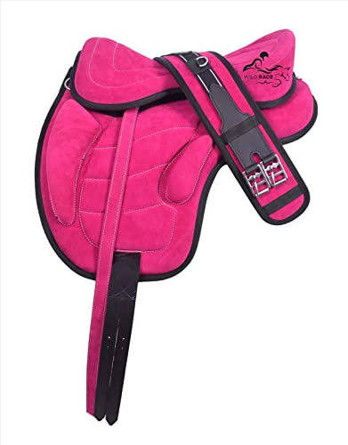 WILD RACE Treeless Freemax Fully Suede All Purpose Horse Saddles (Various Colour and Size) (17.5, Pink)