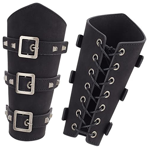NBEADS 2 Set Faux Läder Arm Skydd För Vuxna, 195x238x15mm Medeltida Läder Spänne Armband Med Spänne för Halloween Dekoration Cosplay Punk Kostymer, Svart