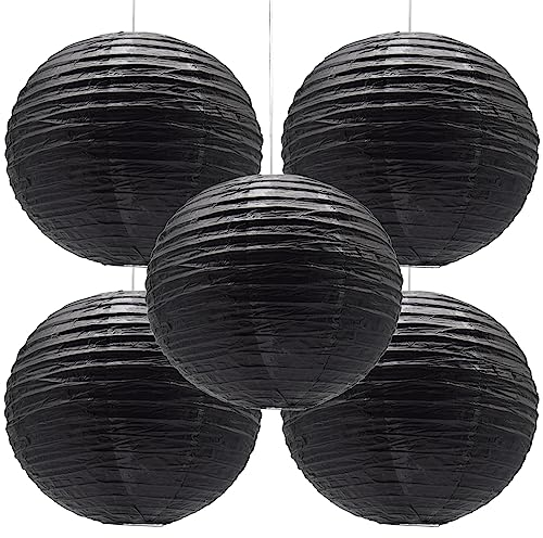Hocansen Lot de 5 lanternes rondes en papier, 30,5 cm, en forme de boule, pour fête, mariage, décoration de jardin (DL/noir)