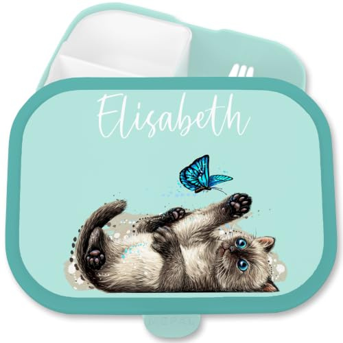 Kinder Campus für Mepal - Katzen - Verspielte Süße Katze Brotdose Cat I - 750 ml - Türkis - fächern name lunchbox cats katzenmotiv personalisierte brotbox butterbrotdose schuldose mädchen