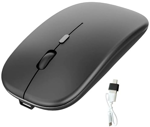 Flisdtry Ratón inalámbrico recargable, ratón ultra óptico de 2.4 G con receptor USB y tipo C, para laptop, (negro)