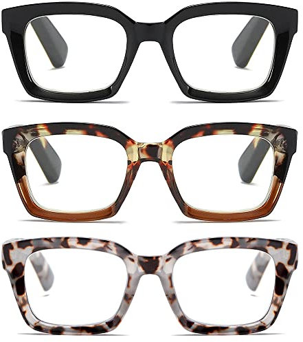 Fsread 3 Packs Oversized Reading Glasses For Women Blue Light Blocking Computer Readers Retro Spring Hinge +1.5