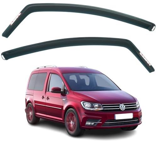 AirFlux: 2 Stück Windabweiser, Modern, Dunkles Rauchgetönt, Selbstklebend, Kompatibel mit Volkswagen Caddy 2015-2020