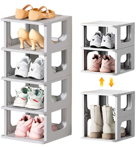 HOTOOLME Schuhregal 5 Ebenen, Schuhablage schmal Shoe Rack, Schuhschrank Schuhaufbewahrung platzsparend stapelbar, Schuhständer für Eingangsbereich, Flur,Schlafzimmer