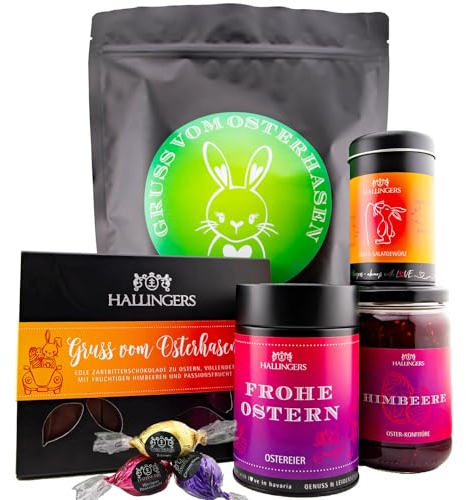 Hallingers Ostern Wundertüte XXL als Osterkörbchen, Pralinen Osterei Ostertafel Konfitüre & Gewürz - Made in Germany