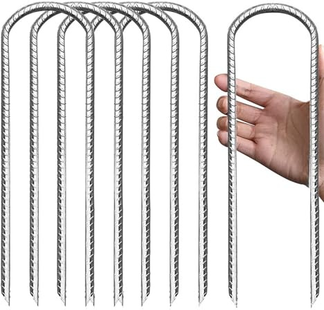 Zimoer 12 Pezzi Ancoraggio a Pavimento in Acciaio Zincato, Ancoraggi a Terra 30CM, Pali a Forma di U, Ideale per Trampolino di Ancoraggio, Asta di Rinforzo, Pali da Giardino Campeggio Altalena