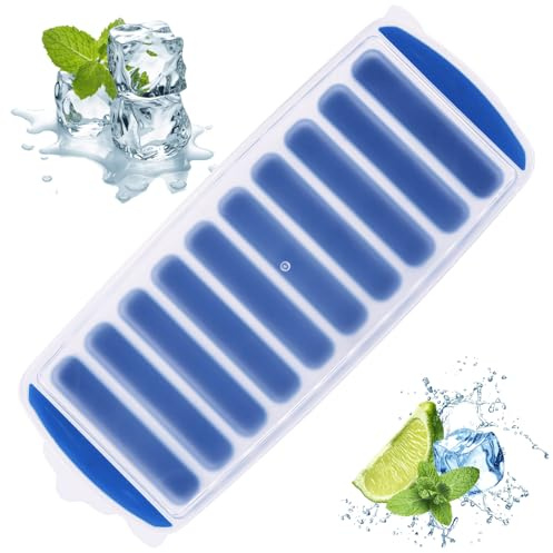 Ice Cube Tray, Long Ice Cube Tray with Lid, Water Bottle Ice Cube Tray with Silicone Bottom, Reusable Thin Ice Cube Tray Bottle Popsicle Cube Tray for Sports Drinks and Water Bottle Whiskey Cocktails
