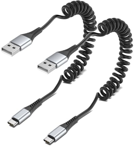 PEAKLIFT Spiralkabel USB C Kabel, Typ C Ladekabel Auto Coiled USB A auf USB C Kabel Android Auto Kable USB C Datenkable für Samsung Galaxy S20 S21 S22 S23 S24, iPhone15 Plus Pro Max, Huawei, Xiaomi