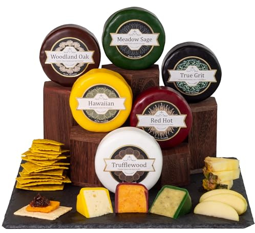 InterCheese | 6 Cheese Truckle Hamper Gift Selection | Artisan Truckles of Aged and Oak Smoked Cheddar, Wensleydale, Derby and Double Gloucester Cheeses sent nestled in Wood Wool