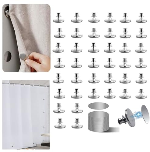 20 Pairs Magnetic Curtain Clips, Curtain Magnets Closure Prevent Light Leaking, Shower Curtain Side Magnets to Keep Shower Liner Closed and Tight to The Wall with 40 Pcs Self-Adhesive Patch