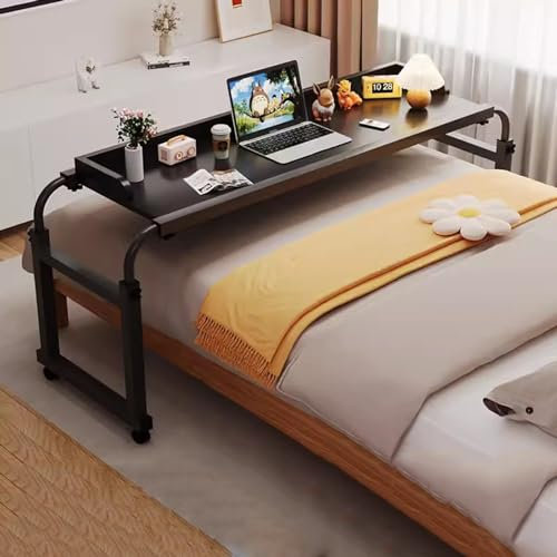 ZHFASDS HöHenverstellbar Schreibtisch Pc Tisch，Pflegetisch Auf Rollen üBerbett-Tisch Mit RäDern Rollender Medizinischer Tisch King-Queen-Betttisch üBer Dem Bett Fauler Schreibtisch(Color:Schwarz)