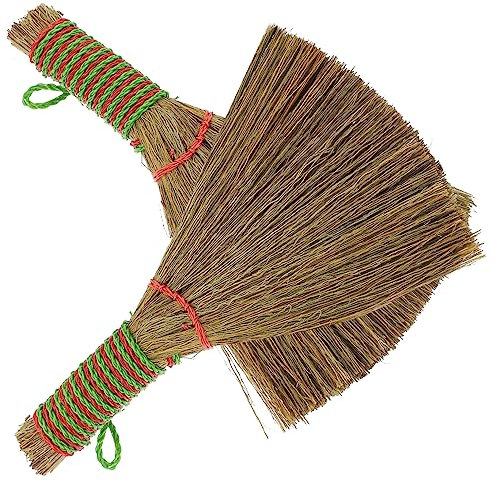 minkissy 2pcs Small Hand Broom Mini Desktop Whisk Brooms Natural Straw Dust Brush for Household Cleaning Kitchen Desk Sweep Tools