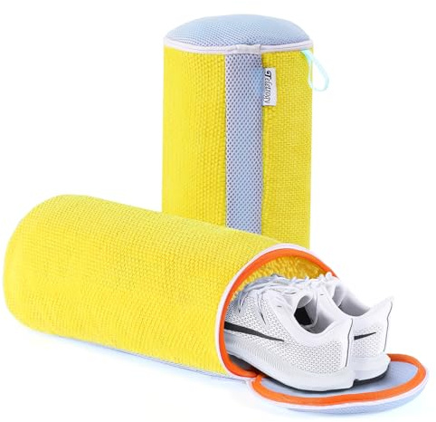 Teletrogy 2 Stycken Tvättpåse för Skor i Tvättmaskin, Skotvättpåse med 360° Rengöringsfluff för Skor, Tvättpåse Sneakers med Dold Dragkedja Återanvändbar, 32 x 18 cm, Gul