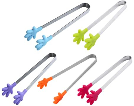 Cabilock Mini Handförmige Silikon Lebensmittelszangen 5Er Set 13Cm Kinder Küchenzubehör Vielseitige Servierzangen Für Snacks Obst Eiswürfel Süßigkeiten