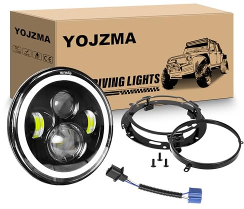 YOJZMA 1 faro LED rotondo da 7 pollici, 4 LED per motocicletta, luce di svolta ambrata abbagliante/anabbagliante, DRL bianca per Wrangler JK TJ LJ CJ, motocicletta Davidson con staffe di montaggio