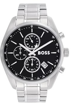 BOSS Chronographen-Quarzuhr mit Kalender für Herren Kollektion Grand Prix 44 mit Edelstahl- oder Lederarmband