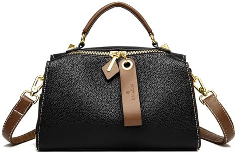 Umhängetaschen für Damen, Schultertaschen, Kunstleder, Handtasche mit zwei Riemen, zweiseitiger Reißverschluss, mittlere Geldbörse mit Tragegriff oben, Schwarz