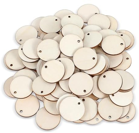 Yuannee Holzscheiben mit Loch,200 PCS Holzscheiben 2.5CM Holzscheiben Klein Geschenkanhänger Unvollendete Natur Holz Rund Holz Scheiben Hölzerne Runde Holzspäne für DIY Handwerk