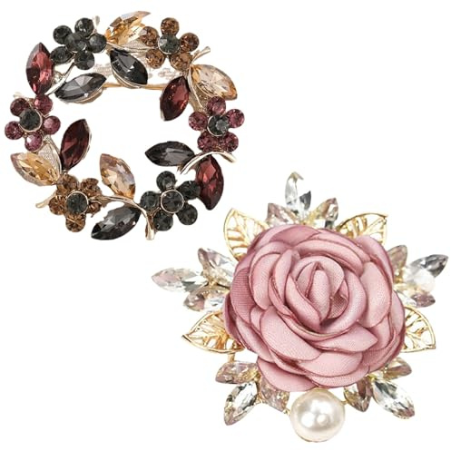 2 Stück Broschen,Brosche Damen für Kleidung,Rose Blume Brosche Pin und Kranz Strass Kristall Perle Broschen Pins für Frauen Mädchen Mäntel, Hochzeit, Kleid Anzug Schmuckgeschenke zum Valentinstag