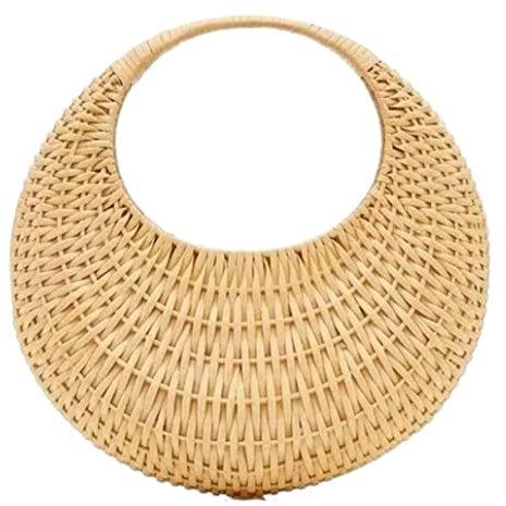 NMGHUTE Stroh Strandtasche Strohtasche Strohsack Lässig gewebte Damentasche Sommer Strandtasche Runde Big Bag Handtasche Korbtaschen Geflochten Stroh Handtasche