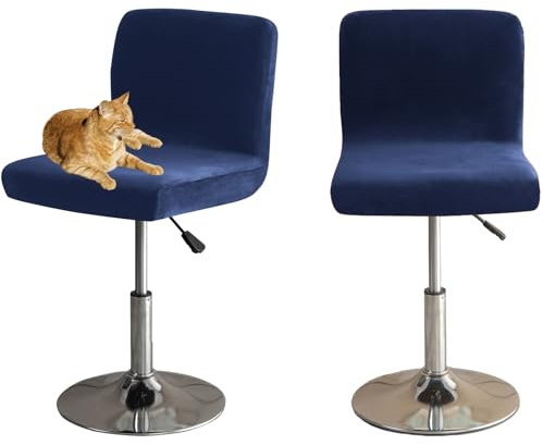 HOMECOVER Barhocker Bezüge Mit Rückenlehne, Stretch Samt Stoff Barhocker Stuhlbezüge Abnehmbar Niedriger Rücken Schwenkbare Stuhlbezug-Navy blau-2er Set