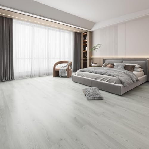 Home Treats Pack Of 6 Waterproof Laminate Floorboard Flooring Planks, Solid Wooden Flloring For Home, Kitchen, Living Room, Bedrooms, Size 122cm x 20cm (Light Grey)