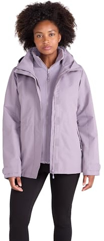 Mountain Warehouse Fell 3-in-1 Damen-Jacke - atmungsaktive, lange, wasserdichte, warm gefütterte, Kapuze für Outdoor-Aktivitäten, Fleecejacke, Frühling, Sommer Dusky Lila Damengröße EU 36