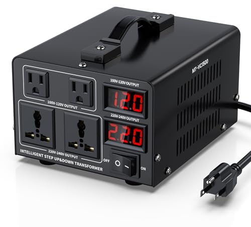 1500W Voltage Converter Transformer(110V to 220V or 220V to 110V) Step Up/Down Converter 110/120 Volt - 220/240 Volt w/US Power Cord,Circuit Breaker Protection, LCD Screen Display, Manual Setting