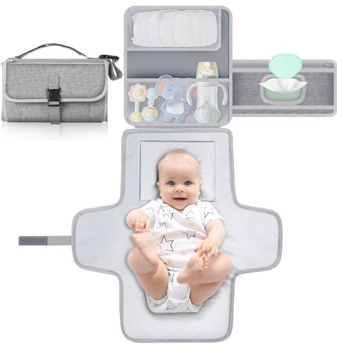 Romon Wickelunterlage, Baby Windeltasche Kompakte Wickelauflage Abwaschbar Unterwegs Wasserdicht, Faltbar Abnehmbarer Diaper Changing Mat und Wasserabweisendem Wickelunterlagen für Baby 0-9M, Grau