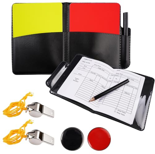 21 Pezzi Cartellini Arbitro Calcio Kit, Set di Carte da Arbitro di Calcio, 4 Cartellini Rossi e Gialli, 2 Fogli Portafogli, 2 Accessori per Matite, per Competizioni, Attività Sportive Scolastiche