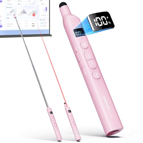 Norwii N21 Bluetooth Presentation Clicker with Telescopic Teaching Pointer, Presentation Remote with Retractable Stick for PowerPiont, Wireless Presenter, Slide Advancer - Pink