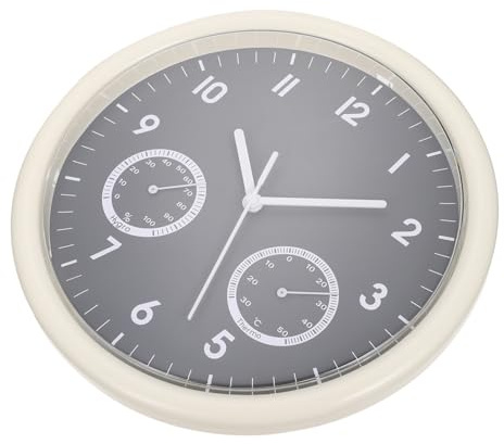 Warmhm Horloge Murale Simple Thermomètre D'ambiance et Hygromètre en Plastique Chiffres Clairs, Silencieuse, Diamètre 10 Pouces, pour Salon ou Bureau