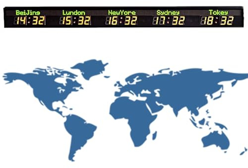 ZenSeFarin Orologio Mondiale, Orologio Mondiale con più Fusi Orari,Orologi Mondiali a LED per La Parete con più Fusi Orari,Orologio Mondiale con 3/4/5/6 Città,per Aziende Multinazionali,Hotel,5City