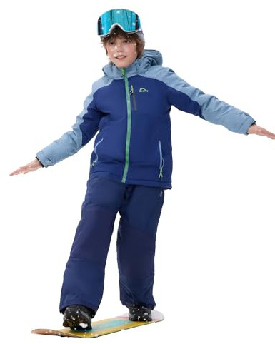 SMONTY Girls Boys Ski Suit Kids Snowsuits Waterproof Snowboard Elastic Hood Jacket with Bib Pants, Windproof Winter Warmth(6-7 Years,Indigo Sky Blue)
