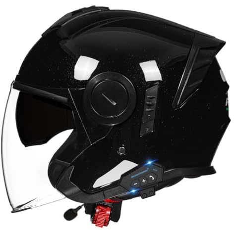 Caschi Moto Jet Bluetooth Auricolare E Microfono Integrati con Doppia Visiera Parasole Certificazione DOTECE Casco Jet Per Adulti Uomini Donne - Mezze Caschi Moto Stile Vintage
