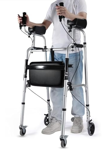 Andador con soporte para axilas, altura ajustable, marco de aluminio estable para personas mayores y discapacitados, ayuda a la movilidad en interiores y exteriores