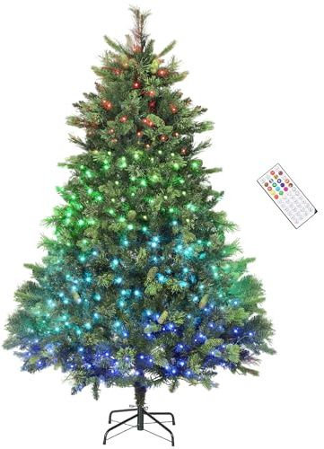 HOMCOM 180cm Prelit Christmas Tree with Colourful DIY LED Lights, Carolina Pine, Hinged Xmas Tree with 2123 Tips, Realistic Branches, 12 Modes, Daily Timer, Adjustable Brightness and Speed, Remote