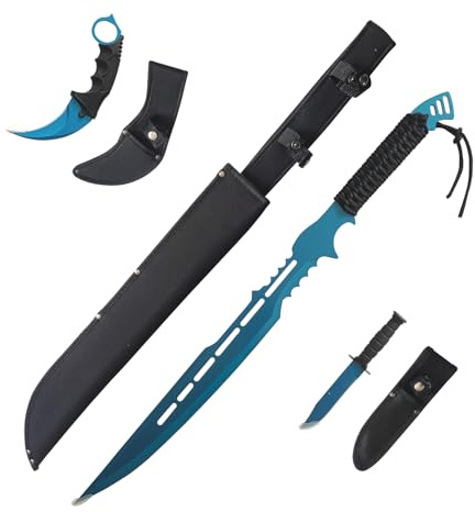 Claymeur 67 cm Edelstahl Blaues Macheten-Schwert mit Nylonscheide zur Sammlung und für den Außeneinsatz