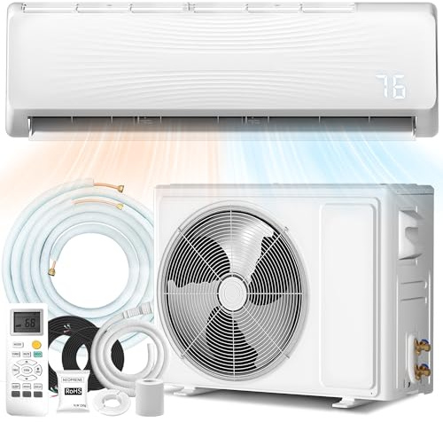 18000 BTU Mini Split Ac/Heating System, 19 SEER2 230V Ductless Inverter Air Conditioner with Heat Pump, Up to 1250 Sq.Ft, Auto Clean, Defrost, Energy Efficient for Home & Office