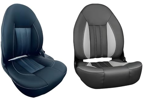 wellenshop Klappbarer Pro-Bootssitz mit hoher Rückenlehne – Schwarz/Anthrazit oder Schwarz/Grau Steuerstuhl Klappsitz Kapitänsstuhl