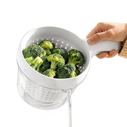 Colador con Juego de Tazón - Inserto desmontable de doble capa | Utensilios de cocina para bayas, frutas y verduras, para preparación de comidas, preparación de ensaladas, apartamento o camping